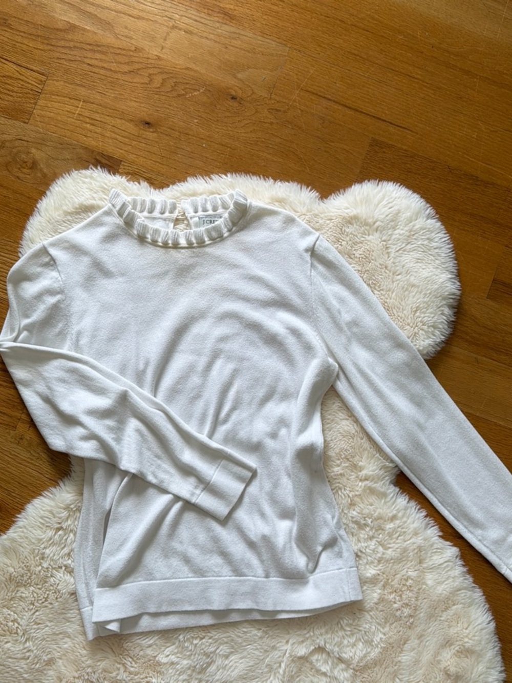 J. Crew Cream Ruffle Neck Pullover